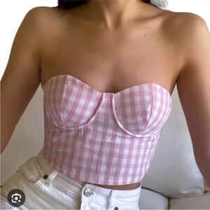Zara Barbie Collab Pink Gingham Underwire Corset Bustier Crop Top Bra Size 34B